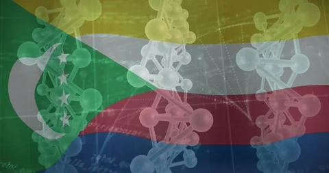 On loop start Comoros flag and DNA chains rippling, shifting opacity, linking Stock Footage 330793650