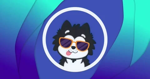 Loop start dog mascot bobbing and scaling while sunglasses glinting and layers Stock Footage 323773622
