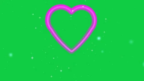 Loop start neon heart falling, stars glinting, cyan dots sliding on transparent Stock Footage 340407671