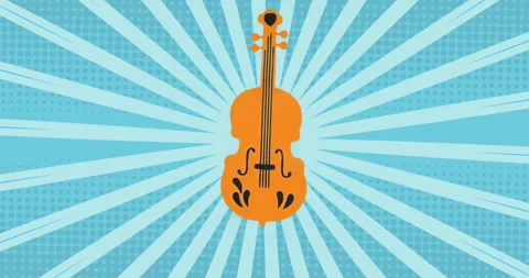 On loop start orange cello silhouette centering with blue beams radiating, Stock Footage 315523105