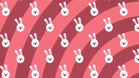 On loop start rabbit heads shifting diagonally while pink bands spiraling, Stock Footage 329899388