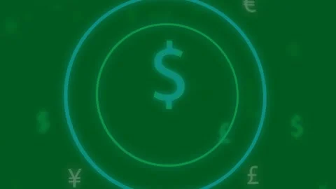Loop start twin ring coin pulsing and rotating with camera zooming showing money Stock Footage 329572932