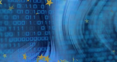 Loop starting binary grid scanning left while ripple swirling inward, stars Stock Footage 321162285