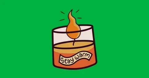 Loop starting candle flame flickering with blue lines showing Stay warm label on Stock Footage 317450478