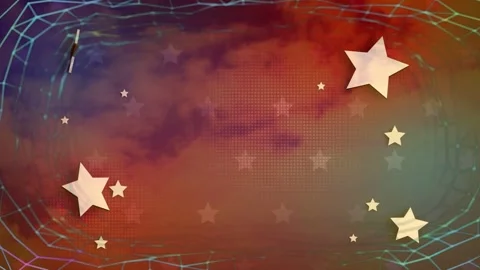 Loop starting, cyan net pulsing and gold stars drifting, rotating, shifting hues Stock Footage 335255355
