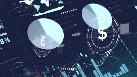 Loop starting FX HUD cycling rotating euro pie and dollar ring updating candle 動画素材 334418857