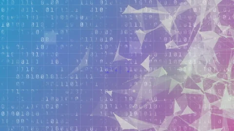 Loop starting scrolling binary grid, rotating mesh with nodes in digital space, Stock Footage 311475320