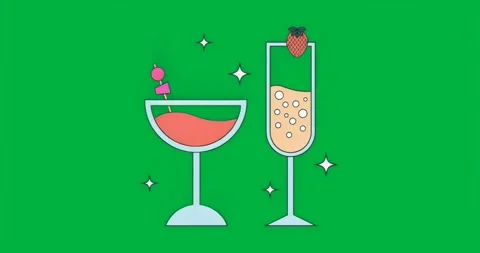 Loop starting sparkles drifting around cocktail glasses creating shimmer on Video stock 317362330
