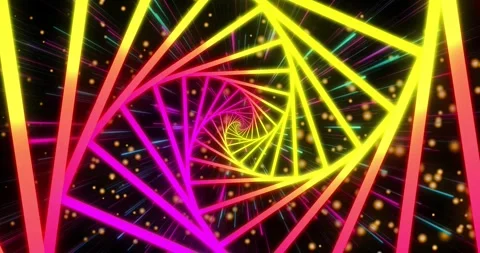 Loop starting spiral tunnel rotating and pulsing, magenta-yellow edges and orbs Stock Footage 328331135