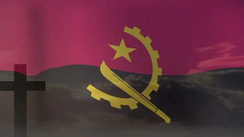 On loop starting yellow central emblem pulsing, flag rippling, cloud drifting to 스톡 동영상 329471419