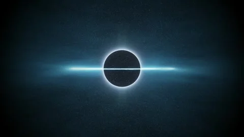 Loop Supermassive Black Hole with Glowing Azure Blue Event Horizon in Deep Space Stockbeeldmateriaal 345730230