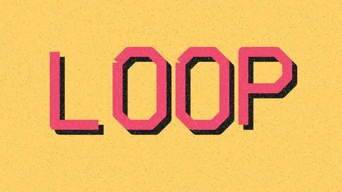 Loop text pink 3d block letters yellow grainy background Illustration