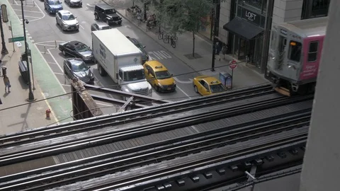The Loop train and tall buildings, Chicago, Illinois, United States of America, Stock Footage 118521665