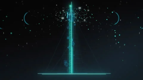 Loop Transmission Tower distributes data packets, internet data, 4G, network Vídeo Stock 133571954