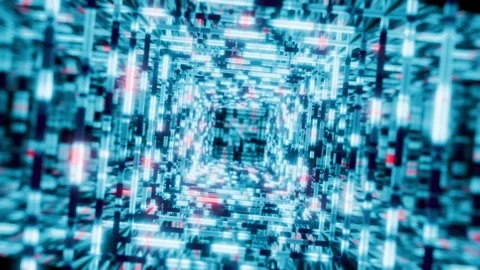 Loop tunnel of glowing digital data showcasing vibrant green energy concept Stock Footage 302844025