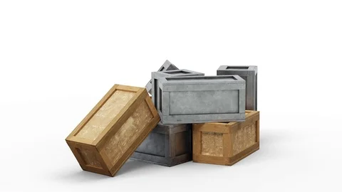 Loop Turning around Transportation Metallic and Wood Box totally closed Video stock 125148198