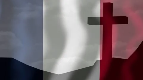 On loop vertical tricolor flag rippling shades shifting clouds moving cross hill Stock Footage 334203912