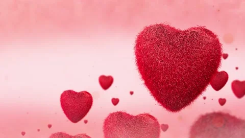 Loop video. Abstract red fur hearts on pink background. Concept: valentine's day 스톡 동영상 169110198