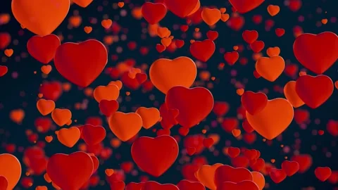 Loop video. Abstract red hearts on dark blue background. Hearts flying. Concept: Видео 188724843