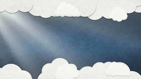 Loop video. Blue sky. 2D animation of clouds. The rays of the sun make their way 스톡 동영상 143601268