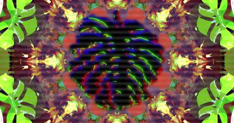 Loop video with monstera leaves and flowers. Tropical watercolor background. Stock Footage 112141366