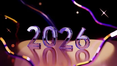 Loop video of transparent glass 2026 numbers with soft camera rotation Stock Footage 319577616