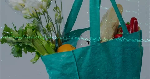 On loop waveform sweeping L?R, shifting up, dimming, settling mid teal tote Video stock 321569665