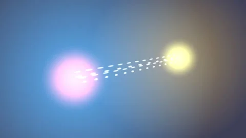 A Loop Where Blue and Yellow Orbs Communicate While Spinning Video stock 332020505