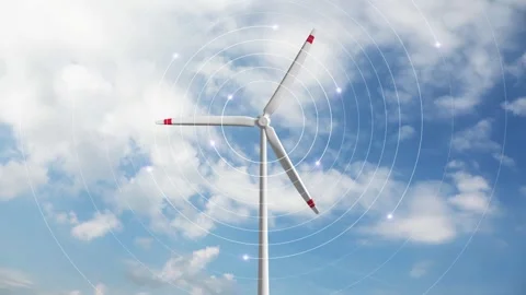Loop wind power plant with abstract circles of wind Stock Footage 341610024