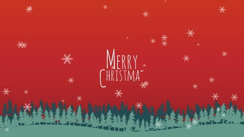 Loop of winter landscape with pine, snowflake falling , text Merry Christmas Stock Footage 166880417