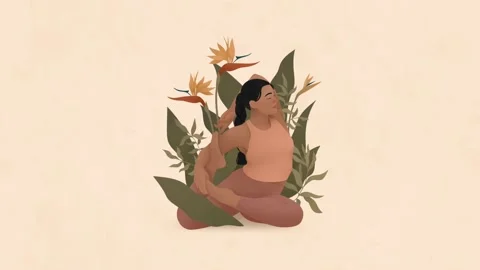 Loop Yoga Animation, Woman Doing Yoga Pose Flat Animation Video stock 155545191