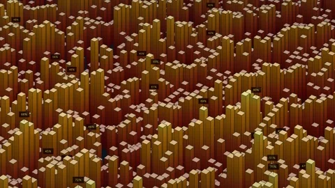 Loopable 3D bar chart animation showing rising and falling financial data with Stock Footage 345375009