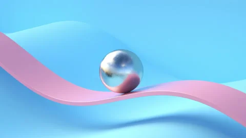 A loopable 3d render animation of ball sliding, metallic, pink and blue color Stock Footage 156711045