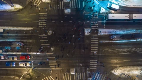 Loopable 4K aerial timelapse of a busy intersection at night Stock Footage 102235436