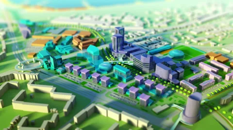 Loopable Aerial view of city model Video stock 32251556