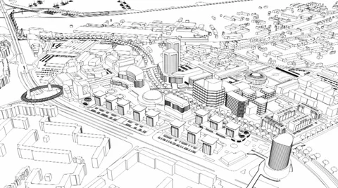Loopable Aerial view of city wire model Video stock 32252720
