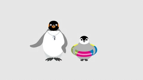 Loopable and Alpha channel file - Baby and adult penguins doing warm-up Stock Footage 201662297