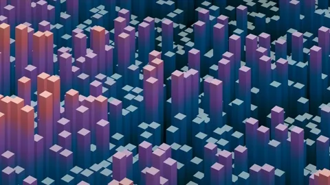 Loopable animated 3d bar chart with rising and falling purple columns, dynamic Vídeo Stock 344921136