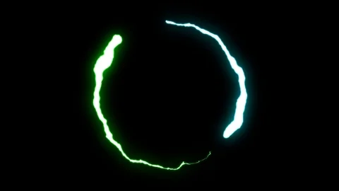 Loopable animated BLUE GREEN Lightning bolts round flight strike on black Stock Footage 91646036