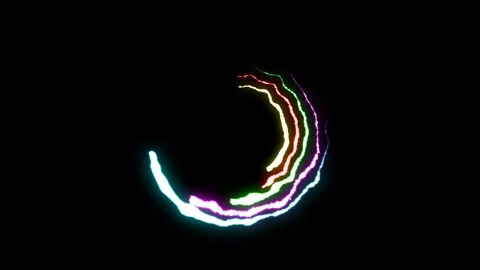 Loopable animated RAINBOW Lightning bolts round flight strike on black Stock Footage 91646291