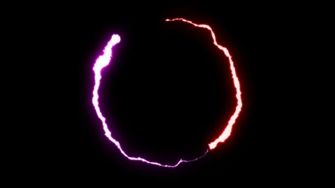 Loopable animated RED PURPLE Lightning bolts round flight strike on black Stock Footage 91646234