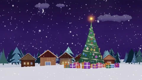A loopable animated scene depicts a decorated Christmas tree and gifts in a Stock Footage 338151907
