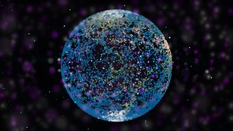 Loopable animation of abstract blue and yellow neon lattice sphere rotating on Stock Footage 124152536