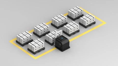 Loopable animation of an autonomous forklift and pallet truck Stock Footage 335202037