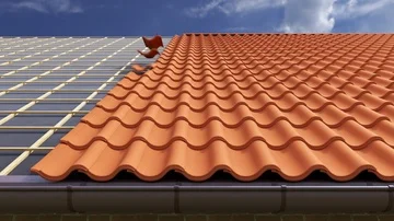 Loopable animation of clay tile roof being made. Video stock 85475755