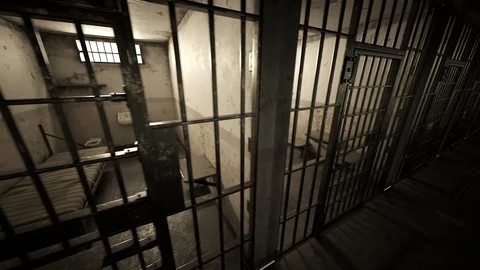 Loopable animation of dark cinematic prison cell block. Stock-Footage 85479018
