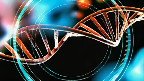 Loopable Animation DNA helix structure moving across screen under microscop Stock Footage 304802473