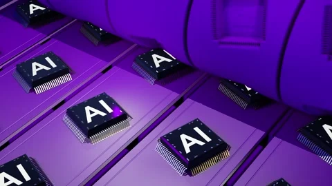 Loopable animation of factory production line producing AI Chip Stock Footage 264498205
