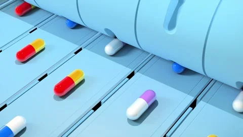 Loopable animation of factory production line producing Medicine pills Stock Footage 264608786