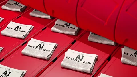 Loopable animation of factory production line producing newspapers on headl.. Stock Footage 264608810